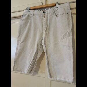 Modern Amusement light grey button-fly distressed cutoff corduroy shorts (34)